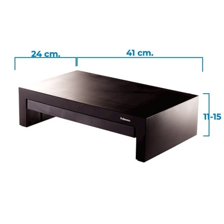 Supporto Monitor Fellowes Designer Suites - Rialzo Regolabile In 3 Altezze Con Cassetto, Fino A 18 Kg, Nero, Ergonomico