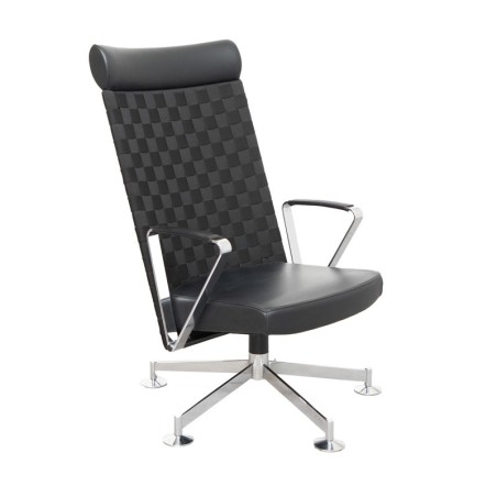 Silla Símil Piel Negra Giratoria con Reposacabezas - MM