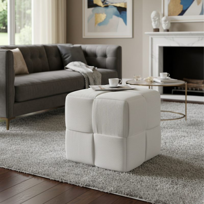 Asiento Puff Elegante con Costuras Decorativas Cubik| Montiel