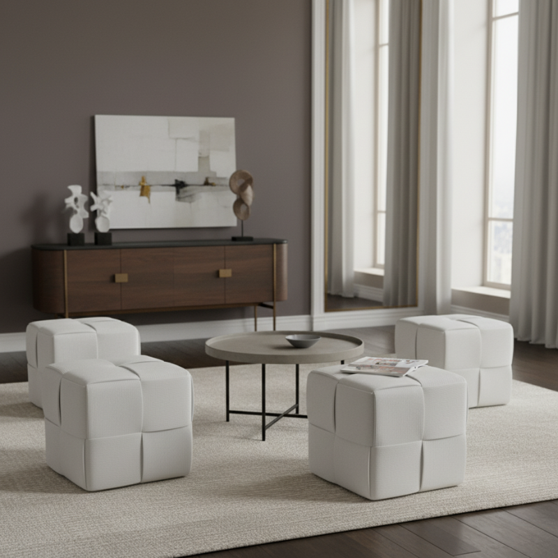 Asiento Puff Elegante con Costuras Decorativas Cubik| Montiel