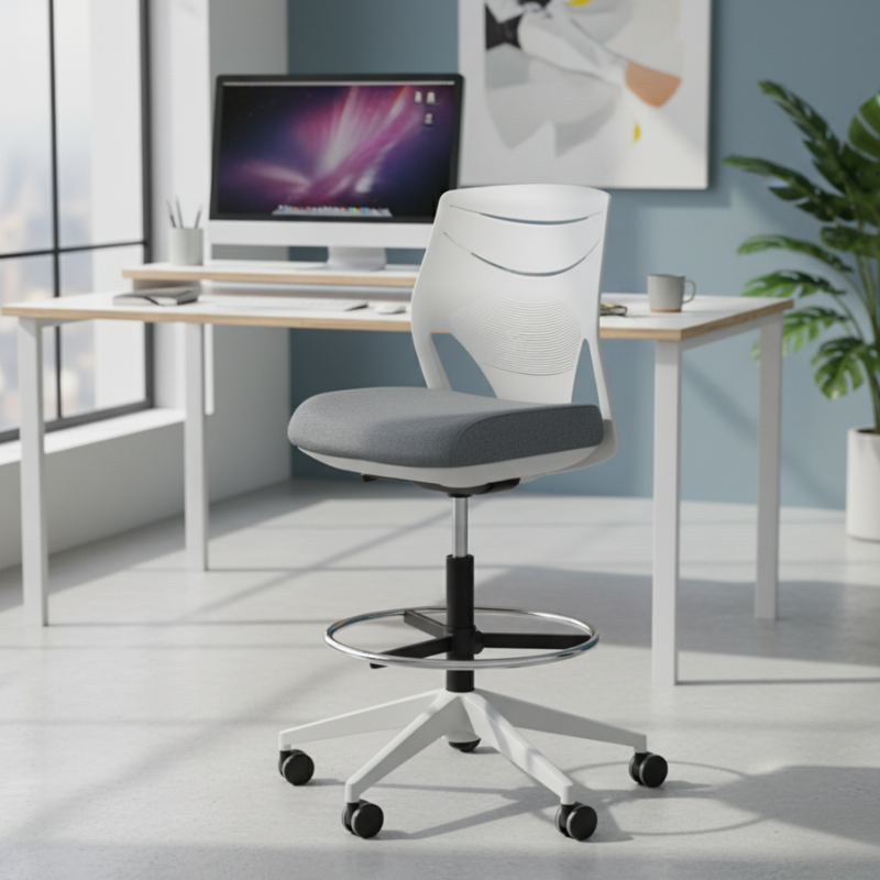 Taburete Base Blanca y Reposapiés de Actiu - Montiel