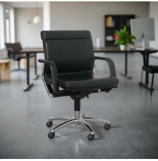 Sillón Giratorio Piel Negra con Brazos Fijos de Wilkhahn