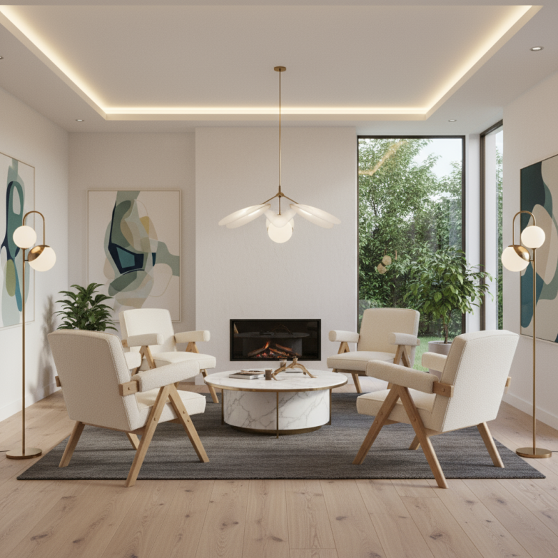 Butaca Blanca con Patas Madera Maciza Velmora | Montiel