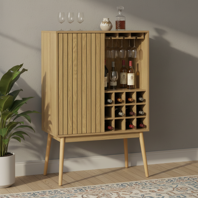 Consola Botellero Trend Acabado Chapa Fresno - Montiel