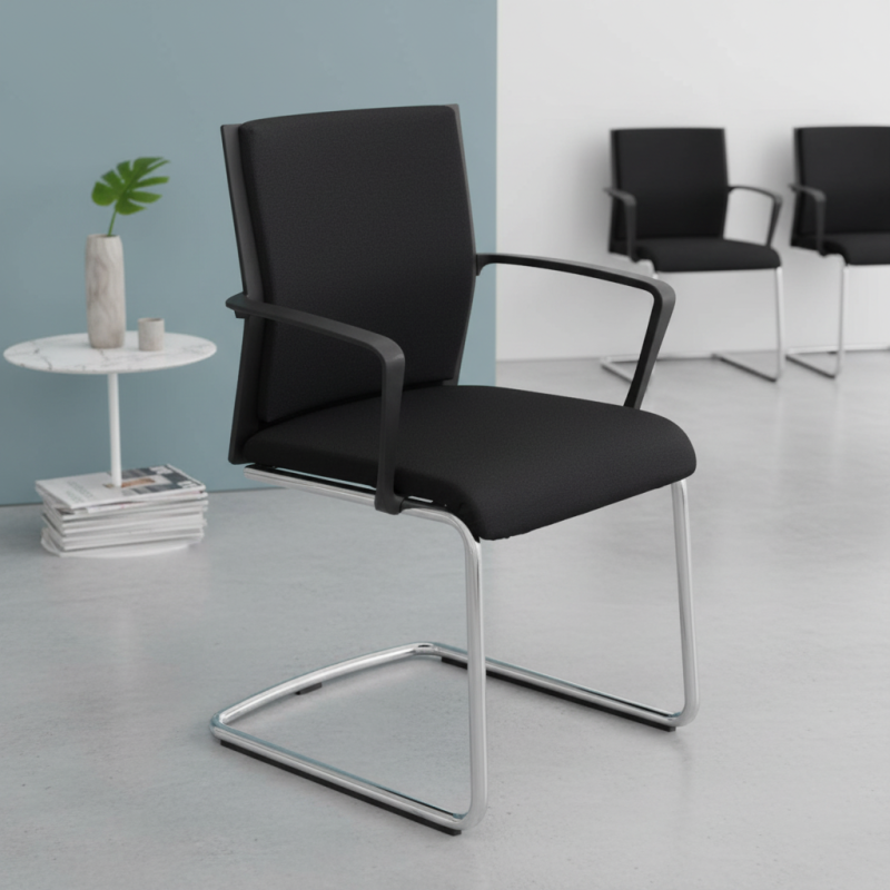 Silla Confidente Tapizada Tela Negra de Wendell - Montiel