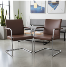 Pack 2 Sillones Símil Piel Marrón con Base Patín MM1733