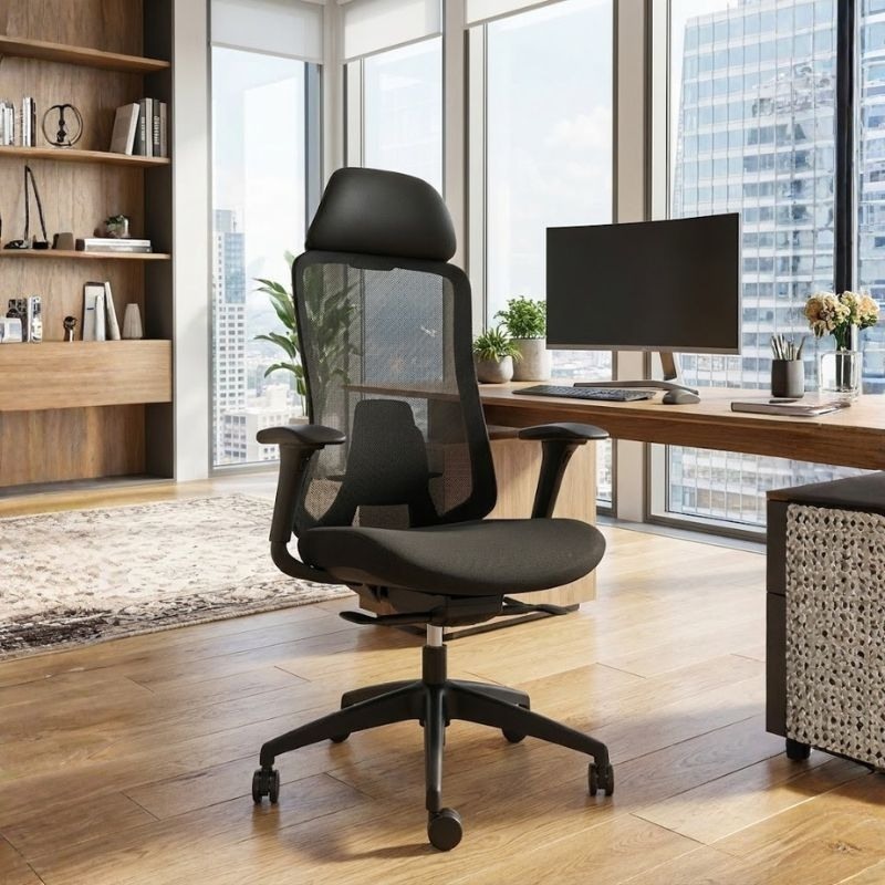 Silla Oficina Negra Respaldo Malla Ignífuga FEDO de Vincolo Silla Oficina Negra Respaldo Malla Ignífuga FEDO de Vincolo