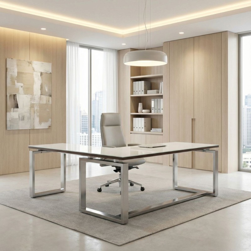 Mesa Dirección de Cristal con Ala Volga de Euromof - Montiel