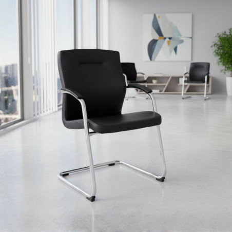 Silla Oficina Tapizada Símil Piel Negra MM1672 de Montiel