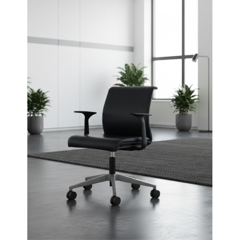 Silla Confidente Piel Negra con Ruedas de Steelcase - Montiel