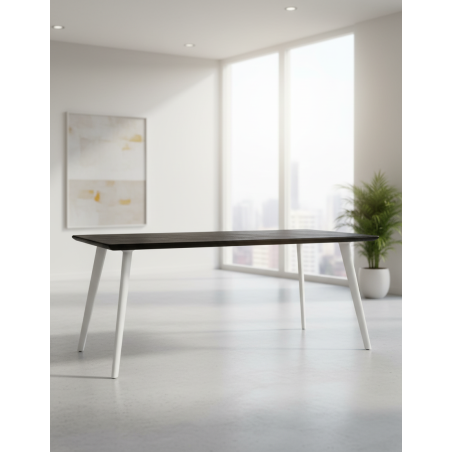 Mesa Recta con Patas Blancas y Tablero Negro de Arper - Montiel