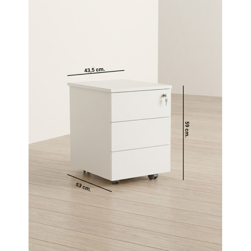 Cajonera Oficina de Madera Blanca de Forma 5 - Montiel