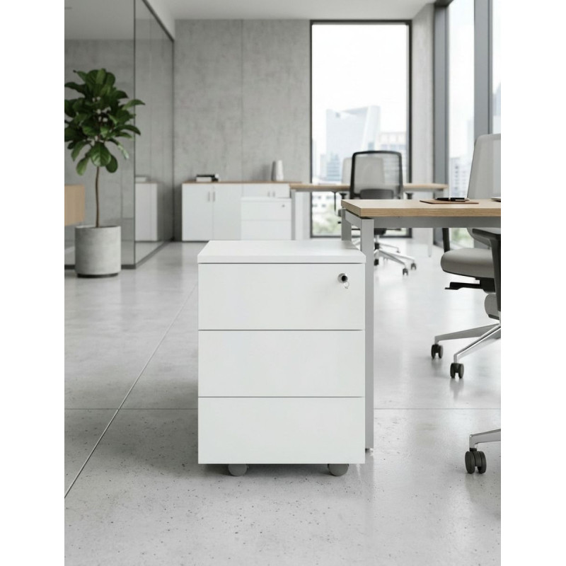 Cajonera Oficina de Madera Blanca de Forma 5 - Montiel