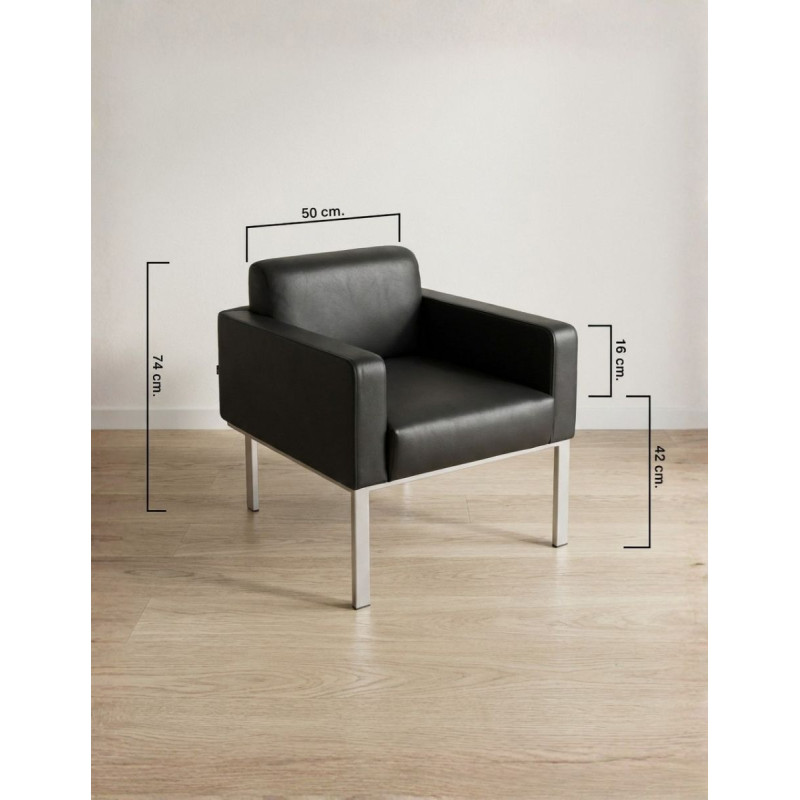 Sillón de Recepción Negro Tapizado en Piel de Kron - Montiel