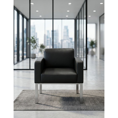 Sillón de Recepción Negro Tapizado en Piel de Kron - Montiel