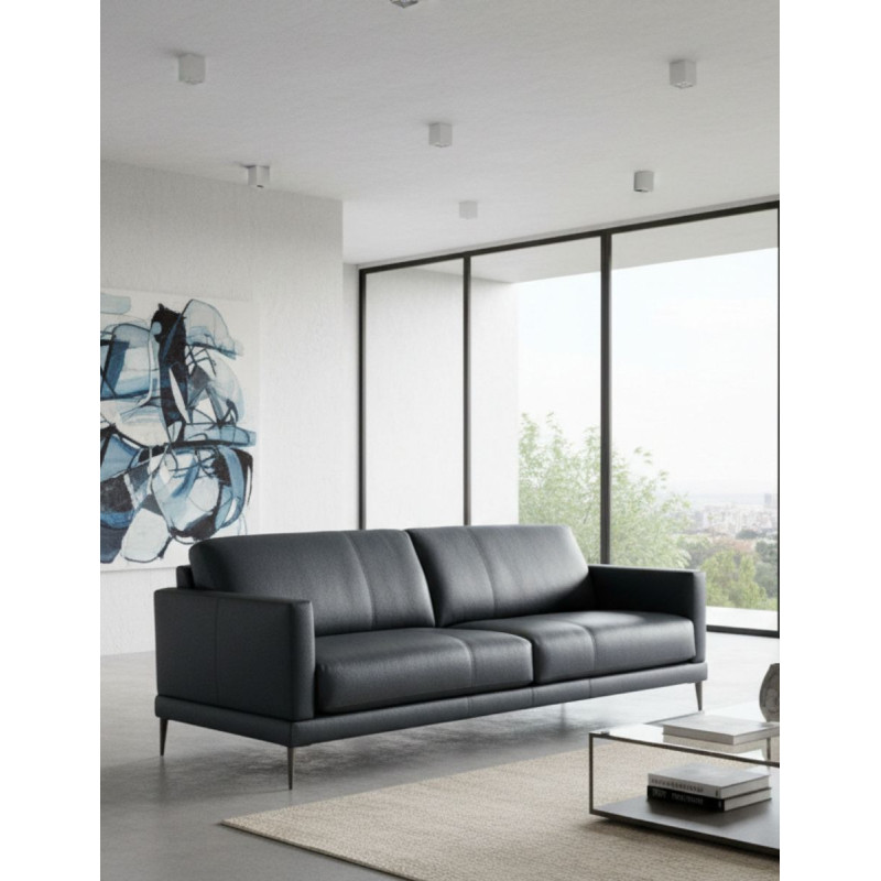 Sofá de Piel Negro 3 Plazas Mod. Doha - Montiel