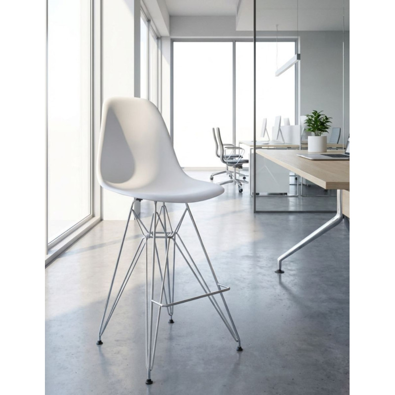 Taburete Alto Blanco con Respaldo ideal para Oficinas