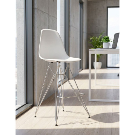 Taburete Alto Blanco con Respaldo ideal para Oficinas