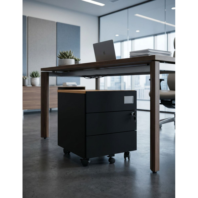 Cajonera Oficina Giratoria Negra 3 Cajones MM1852 - Montiel