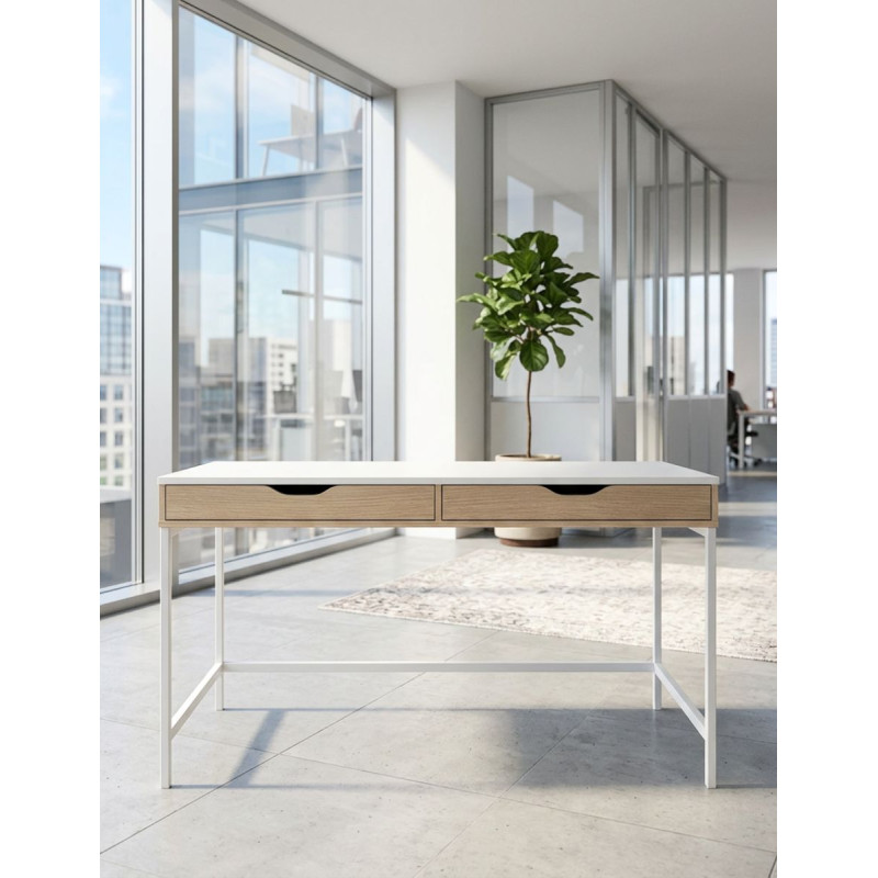 Mesa Escritorio Recta Blanca y Roble MM1867 de Montiel