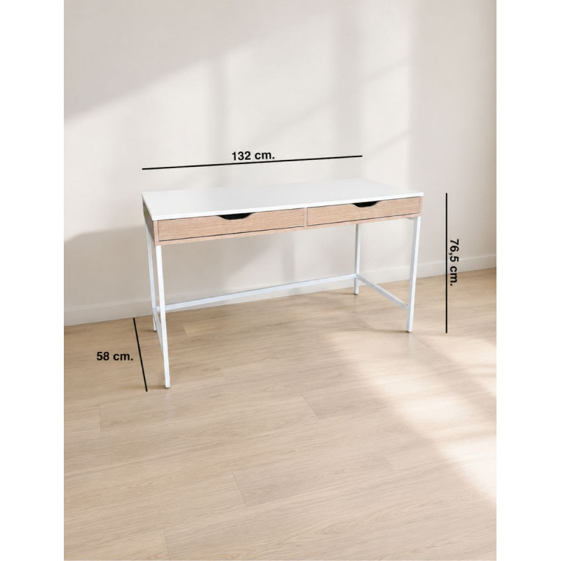 Mesa Escritorio Recta Blanca y Roble MM1867 de Montiel