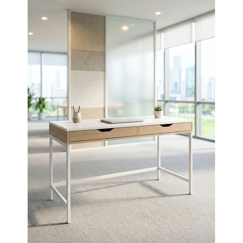 Mesa Escritorio Recta Blanca y Roble MM1867 de Montiel