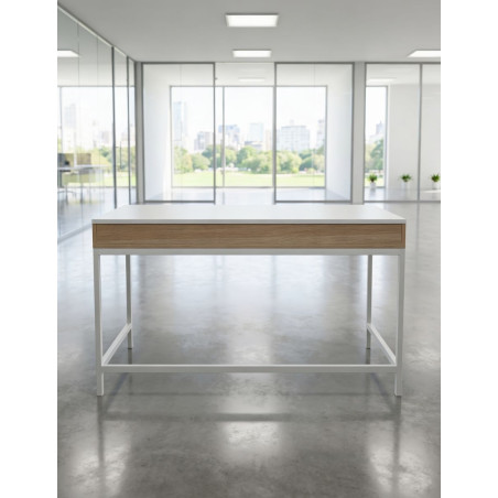 Mesa Escritorio Recta Blanca y Roble MM1867 de Montiel