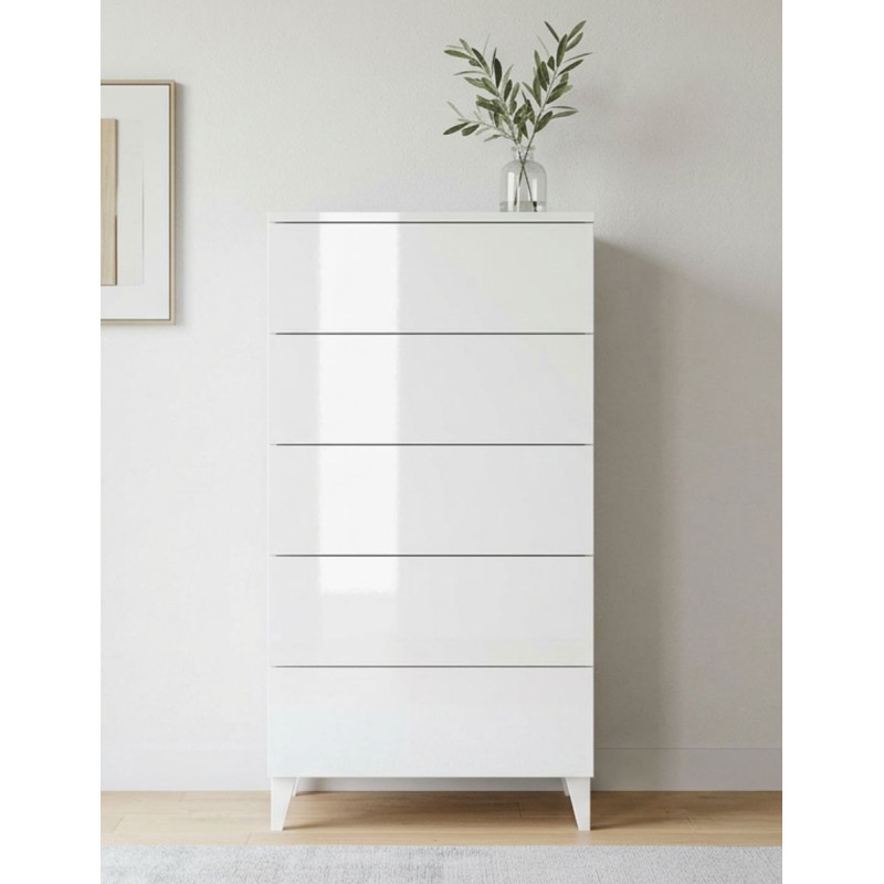 Cómoda Blanca Brillante 5 Cajones Diva - Montiel