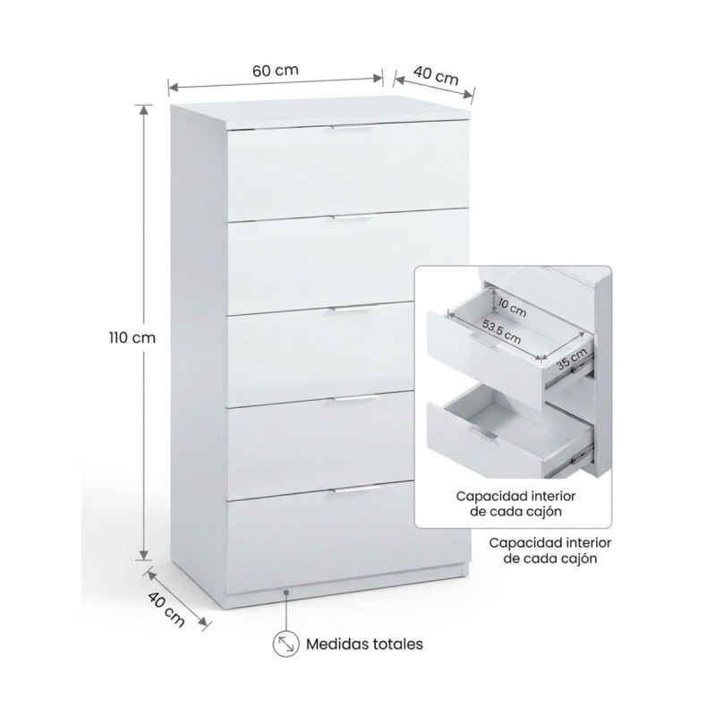 Cómoda Blanco Artik 5 Cajones Haya - Montiel