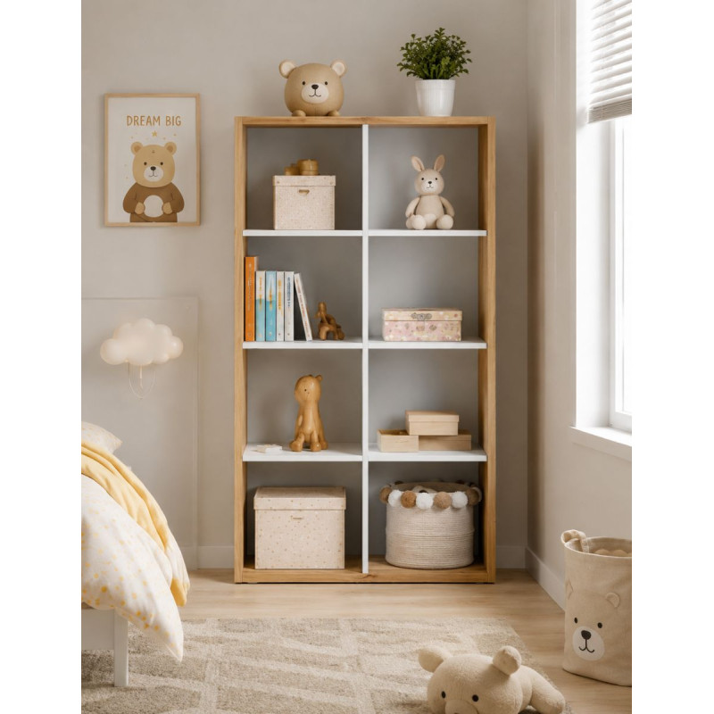 Estantería Infantil de 8 cubos  Roble Nodi y Blanco-Montiel