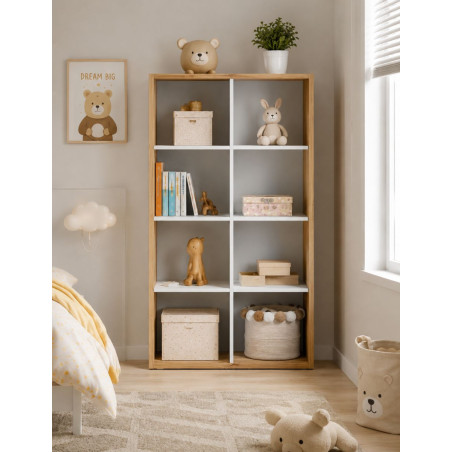 Estantería Infantil de 8 cubos Roble Nodi y Blanco-Montiel