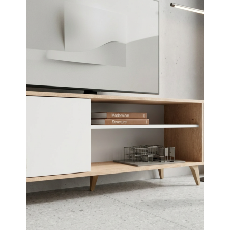 Mueble de Televisión + Estante flotante de pared color roble/blanco