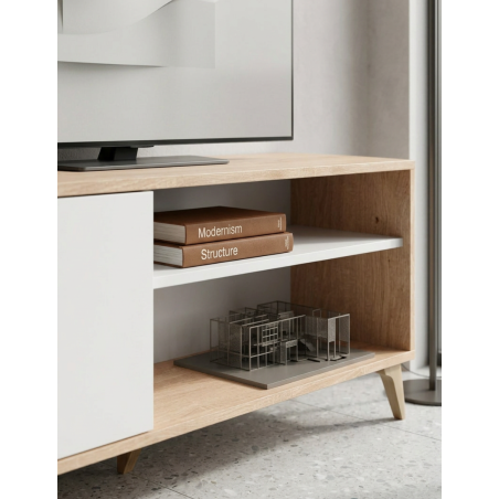 Mueble de Televisión + Estante flotante de pared color roble/blanco