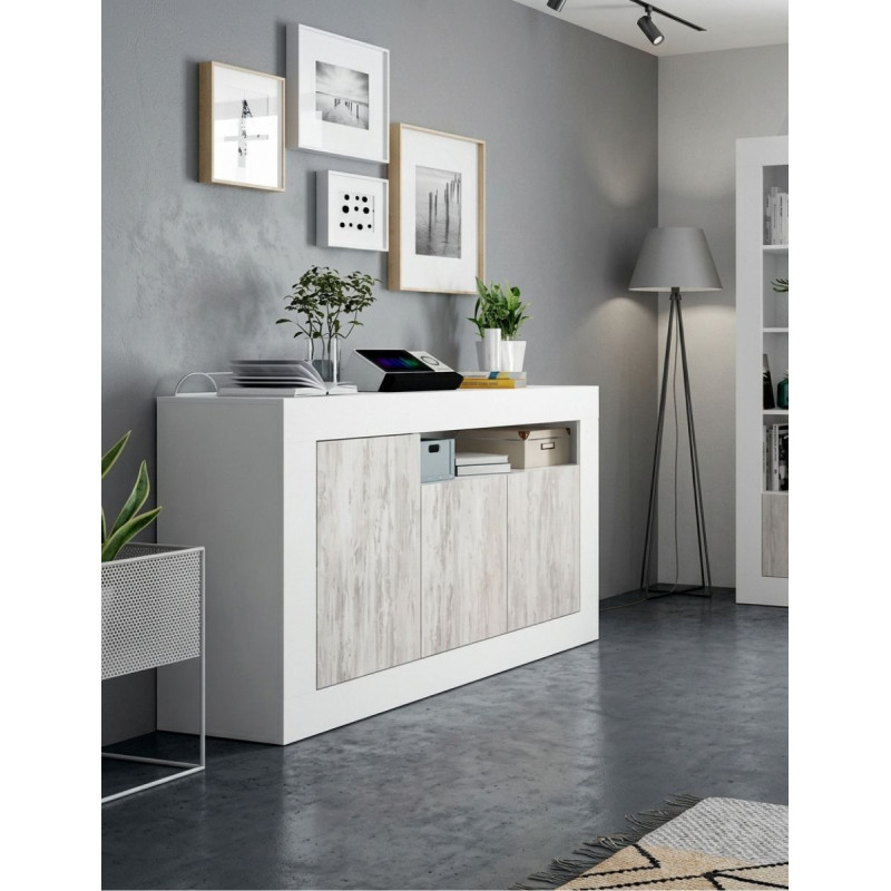 Aparador de 3 puertas -blanco-87x144x42 cm -Montiel