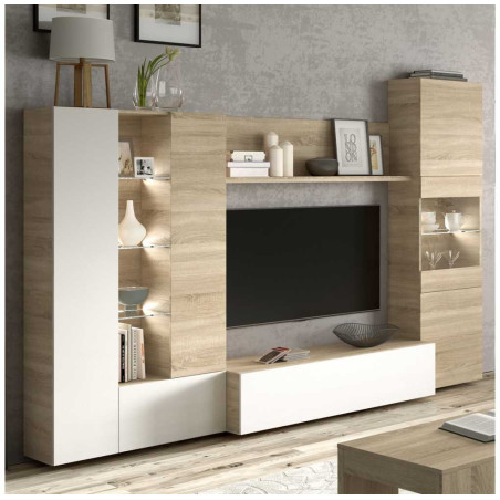 Mueble Salón 260 cm. Roble Canadian-Blanco DISEGNO - Montiel