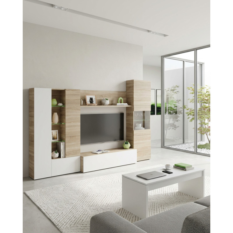 Mueble Salón 260 cm. Roble Canadian-Blanco DISEGNO - Montiel