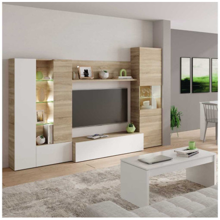 Mueble Salón 260 cm. Roble Canadian-Blanco DISEGNO - Montiel