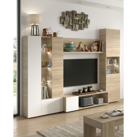 Mueble Salón 260 cm. Roble Canadian-Blanco DISEGNO - Montiel