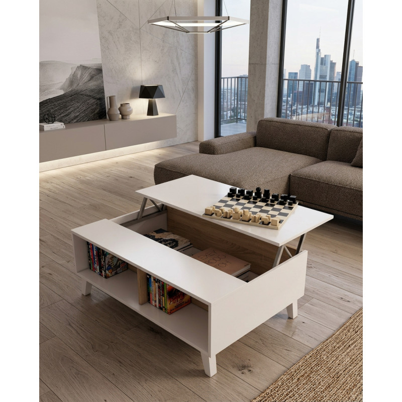 Mesa Zaiken Plus Elevable de color y Roble blanco Montiel