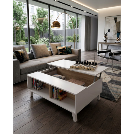 Mesa Zaiken Plus Elevable de color y Roble blanco Montiel