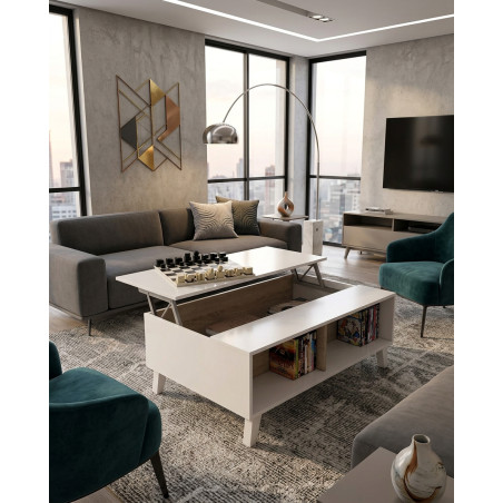 Mesa Zaiken Plus Elevable de color y Roble blanco Montiel
