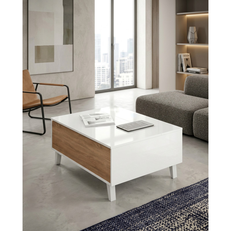 Mesa Zaiken Plus Elevable de color y Roble blanco Montiel