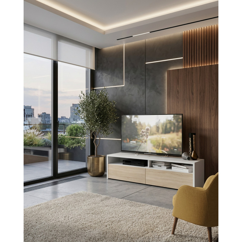 Mueble bajo de diseño para TV color blanco Montiel
