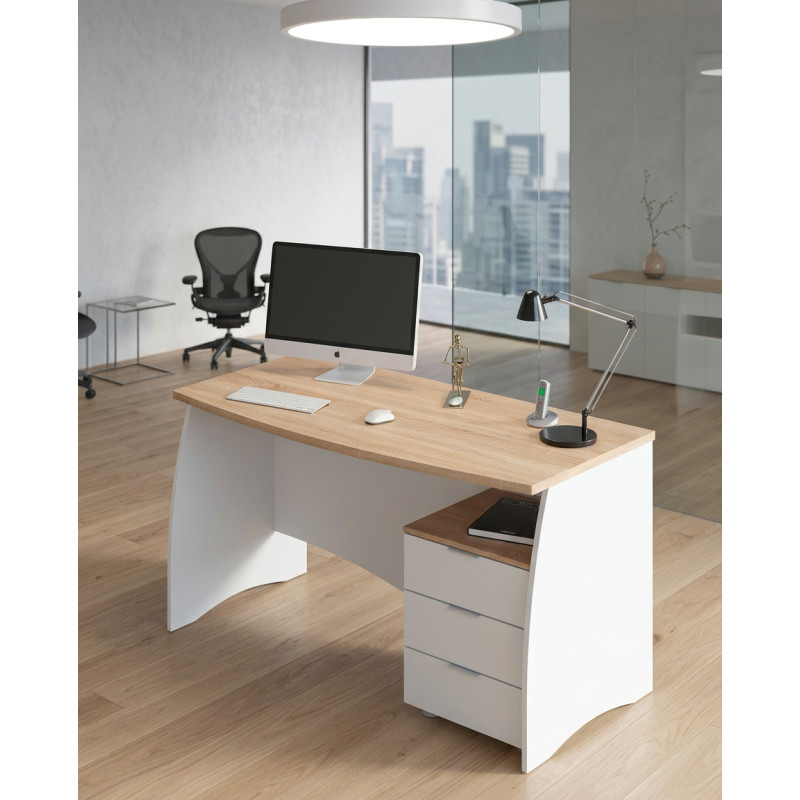 Mesa de despacho con 3 cajones blanco artik/roble Montiel