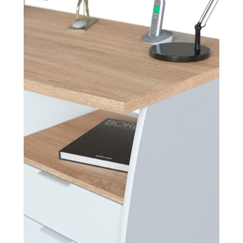 Mesa de despacho con 3 cajones blanco artik/roble Montiel