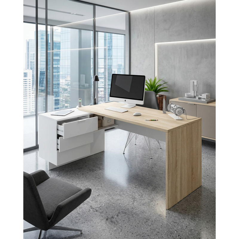 Escritorio de diseño moderno Style color blanco con cajones Montiel