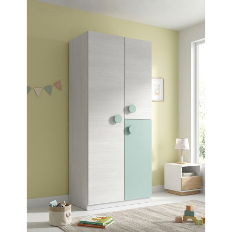 Armario Juvenil Blanco y Verde 200x90 cm. Enjoy - Montiel