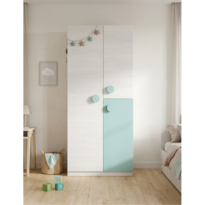 Armario Juvenil Blanco y Verde 200x90 cm. Enjoy - Montiel