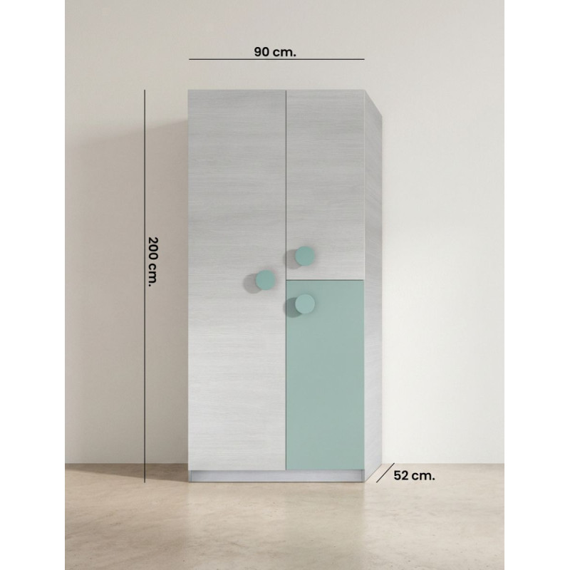 Armario Juvenil Blanco y Verde 200x90 cm. Enjoy - Montiel