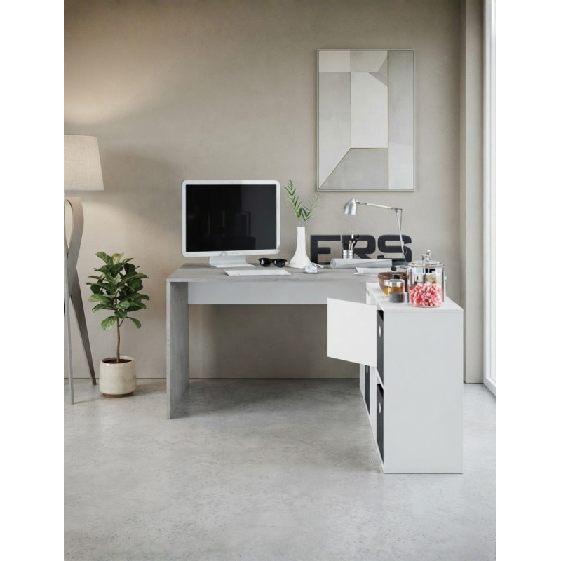 Mesa Office Buc Giratorio Blanco Artik/Cemento - Montiel